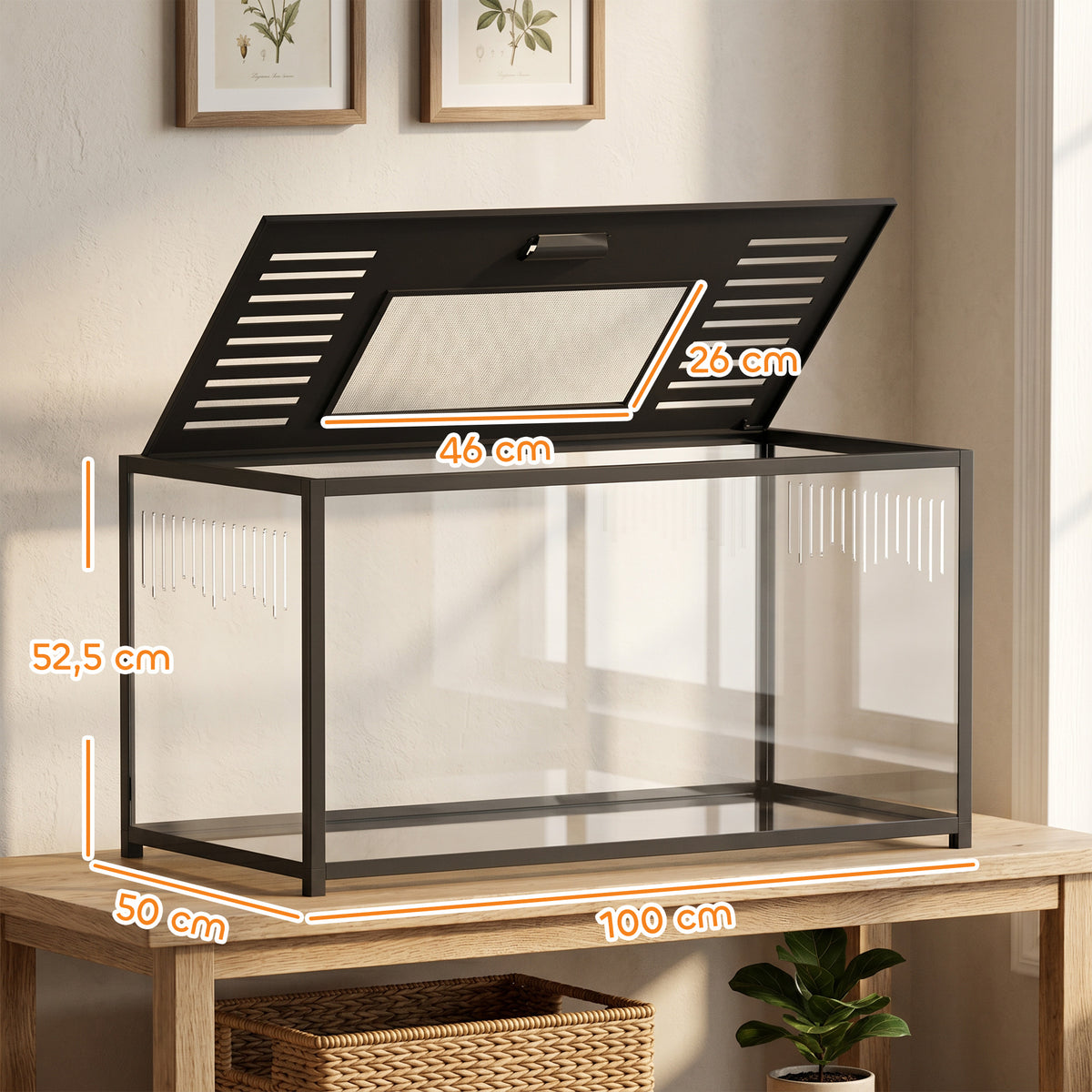 Gaiola para Hamster Habitat para Roedor Vista Panorâmica 360° Estrutura Robusta em Metal Espaço Estanque Profundo 100x50x52,5 cm Preto — foto 2