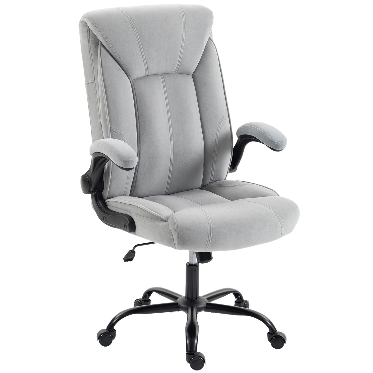 Cadeira de Escritório Ergonômica em Tecido Flanela, Altura Ajustável, Balanço, Apoios de Braços Eleváveis, 66x77x122cm, Cinza Claro — foto 1