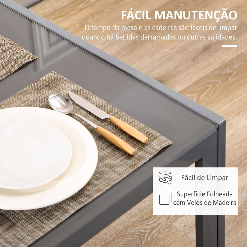 Conjunto de Sala de Jantar 5 Peças com Mesa Retangular de Vidro Temperado e 4 Cadeiras em PU Cinzento — imagem 8