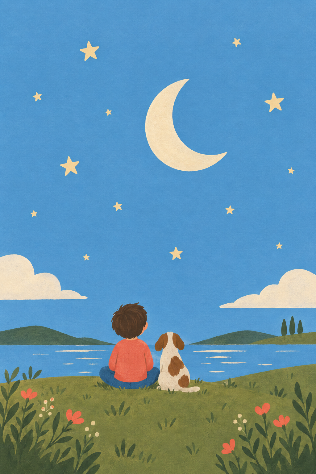 Lua e estrelas · Gouache · Quadro infantil — infantil-lua-e-estrelas-gouache_ver