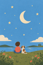 Lua e estrelas · Gouache · Quadro infantil — infantil-lua-e-estrelas-gouache_ver