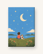 Lua e estrelas · Gouache · Quadro infantil — infantil-lua-e-estrelas-gouache_ver_cartao