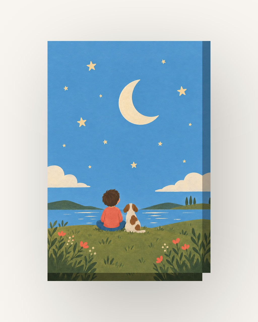Lua e estrelas · Gouache · Quadro infantil — acabamento:slim