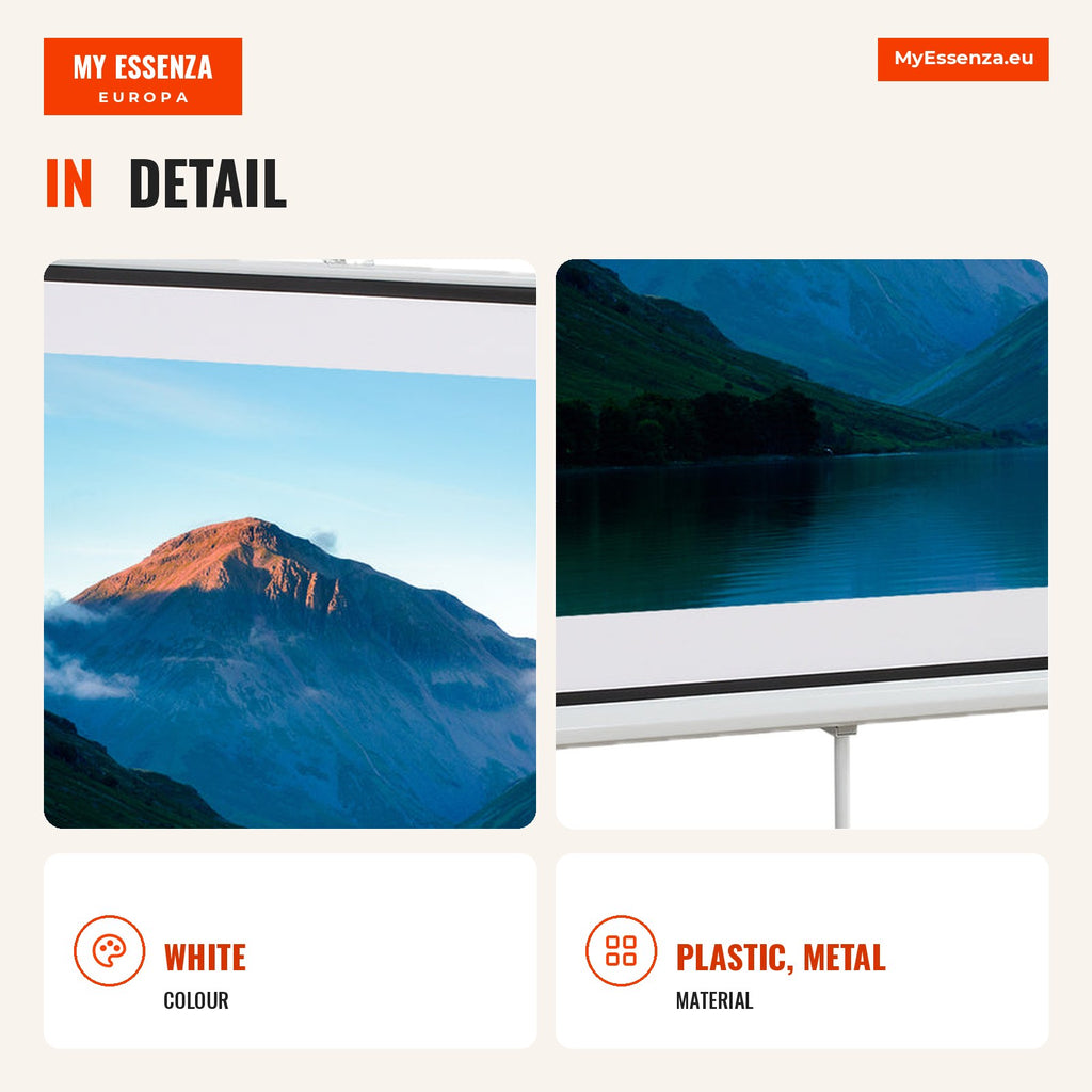 84 Inch Foldable Projection Screen 4:3 Format Adjustable Height for Home Cinema and Presentations 180x203 cm White — Infografia EN (detalhe)