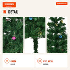 180cm Fireproof Artificial Christmas Tree with 624 Branches & 48 PVC Decorations on Metal Stand — Infografia EN (detalhe)