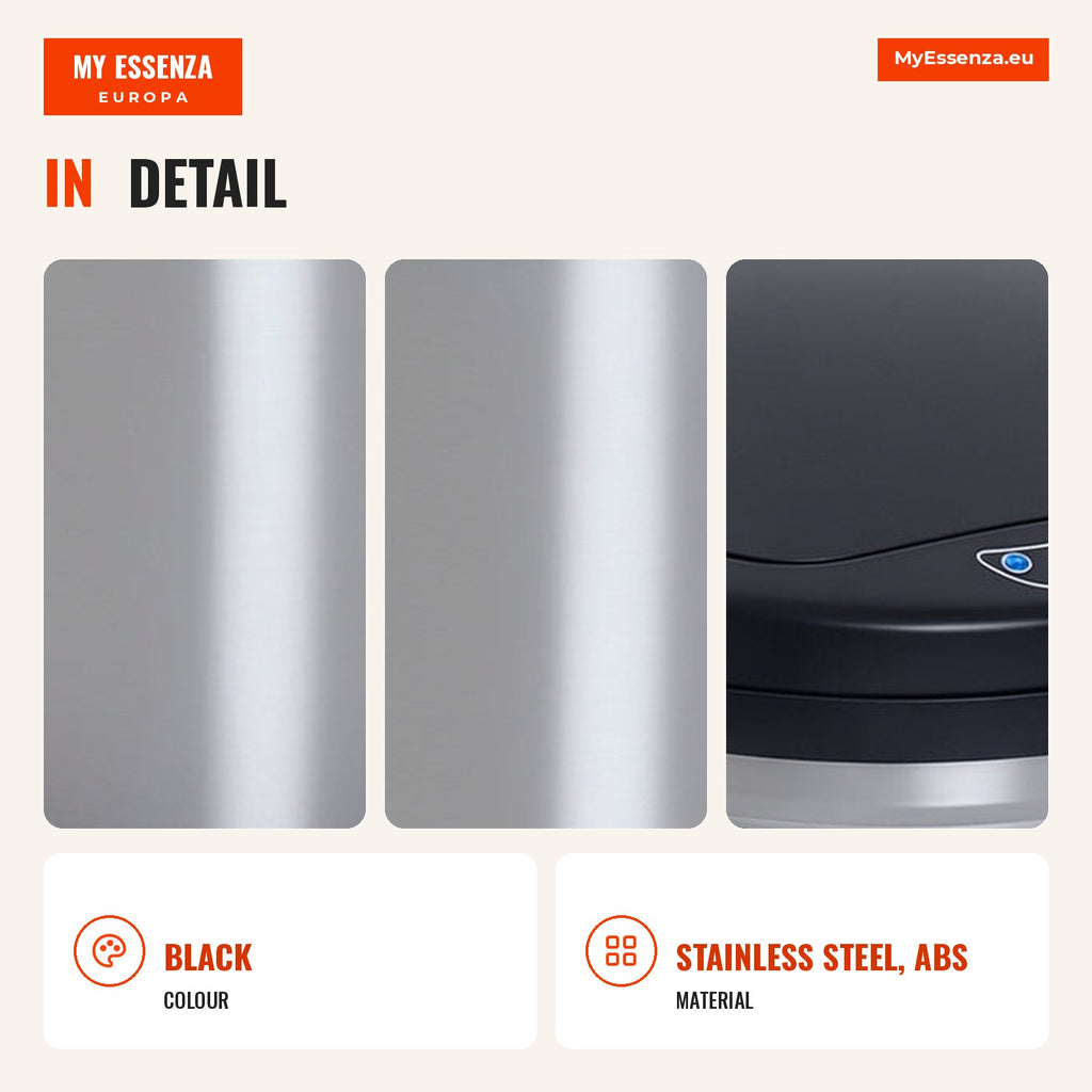 HOMCOM 30L Stainless Steel Smart Bin with Infrared Sensor Auto Opening for Kitchen Bedroom Bathroom Ø30.5x51.5cm Silver  — Infografia EN (detalhe)