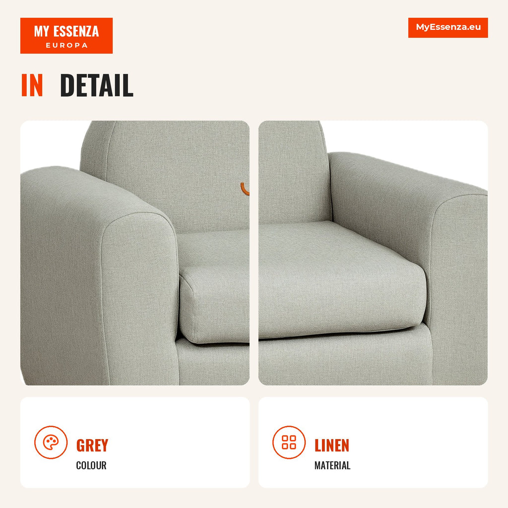 Kids Mini Armchair Sofa for Children over 3 Years with Padded Seat Wooden Frame 60x42x50cm Grey — Infografia EN (detalhe)