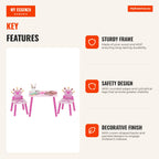Children’s Wooden Table and 2 Chairs Set for Kids Over 2 Years Table 55x34x42cm Chairs 28x26x50cm Pink — Infografia EN (vantagens)