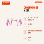 Children’s Wooden Table and 2 Chairs Set for Kids Over 2 Years Table 55x34x42cm Chairs 28x26x50cm Pink — Infografia PT (medidas)