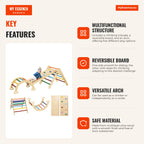Wooden Climbing Triangle 5 in 1 for Children 18-48 Months — Infografia EN (vantagens)