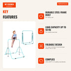 Artistic Gymnastics Bar Folding Horizontal Bar with Adjustable Height Gym Equipment for Home Training for Kids 154x106.2 — Infografia EN (vantagens)
