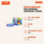 Inflatable Castle with Slide, Trampoline and Pool for Kids Over 3 Years Includes Blower and Carry Bag 360x175x180cm Mult — Infografia PT (medidas)