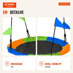 Adjustable Height Garden Swing with Ropes and Flags for Kids and Adults Load 80 kg Indoor and Outdoor Ø100x180 cm Multic — Infografia PT (detalhe)