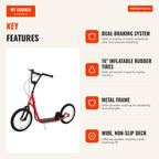 Scooter for Children 5+ and Teens with Adjustable Handlebar 2 Inflatable Rubber Tires 16" Dual Braking Load 100 kg 139x5 — Infografia EN (vantagens)