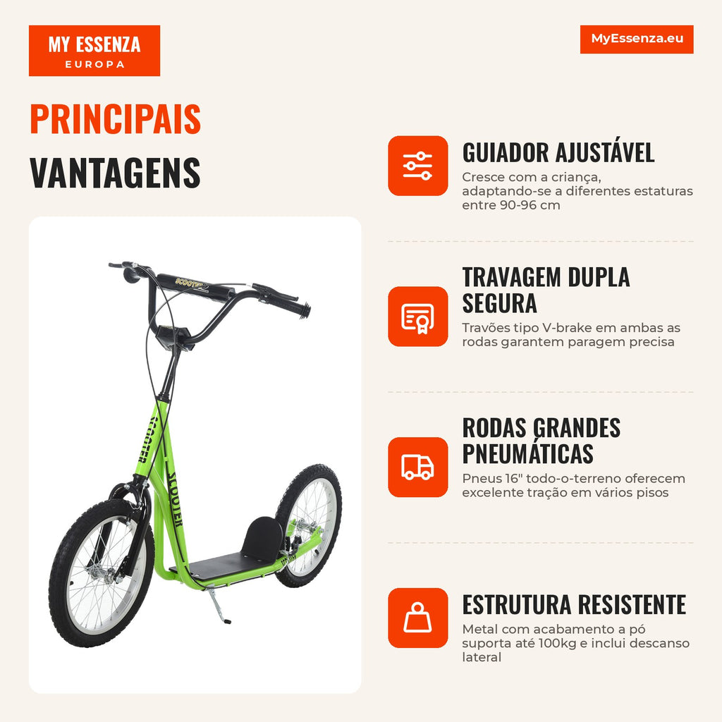 Scooter for Kids 5+ and Teens with Adjustable Handlebar | HOMCOM — Infografia PT (vantagens)