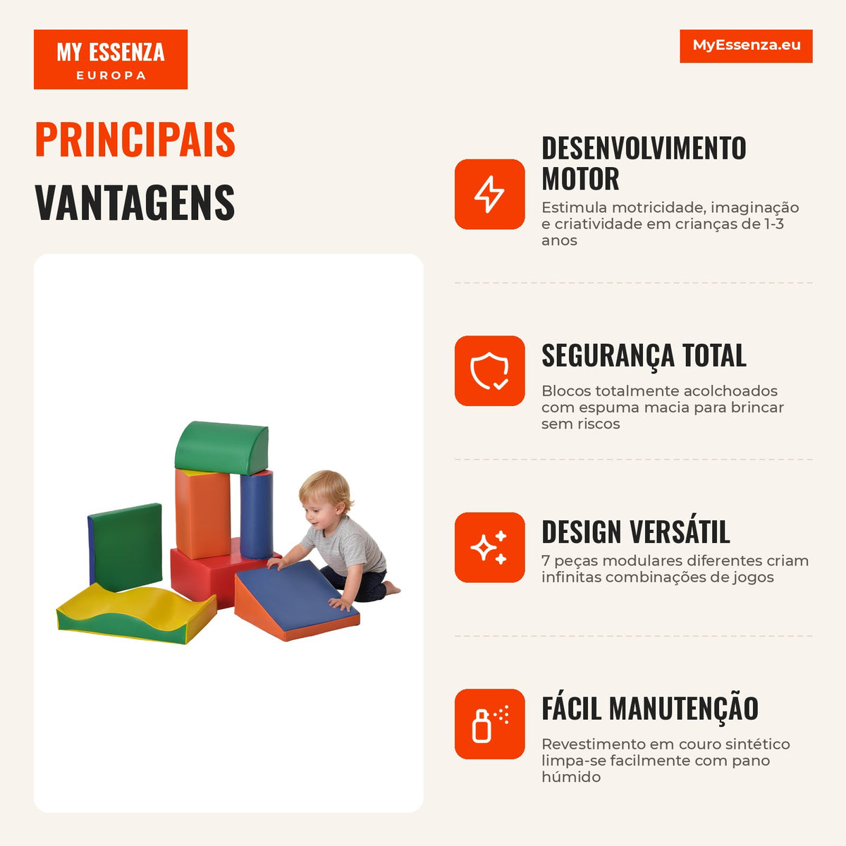Set of 7 Foam Blocks for Children 1-3 Years | HOMCOM — Infografia PT (vantagens)