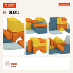 Set of 9 Foam Blocks for Kids Psychomotor Blocks with Washable Velvet Covers Indoor Climbing Set Multicolor — Infografia EN (detalhe)