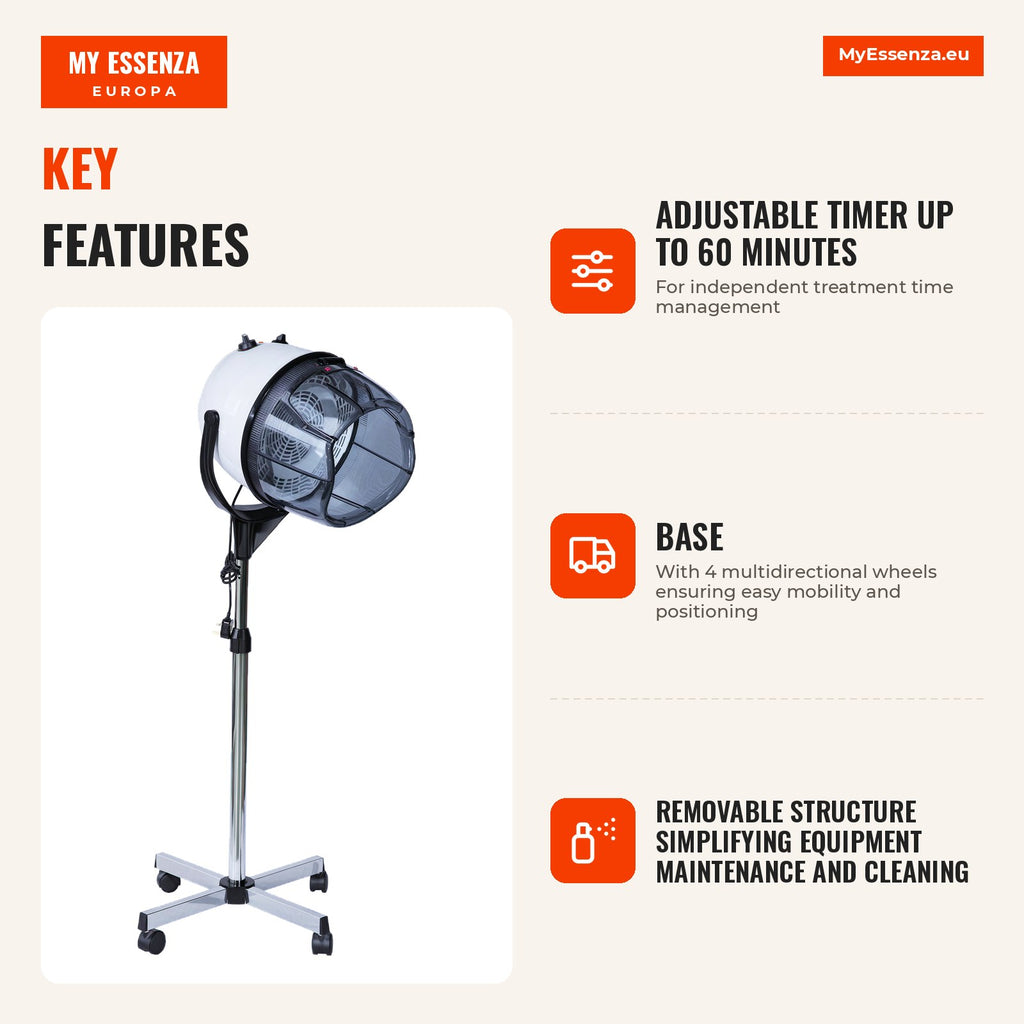 Hair Dryer Column with Stand and Visor 1180 W HOMCOM — Infografia EN (vantagens)
