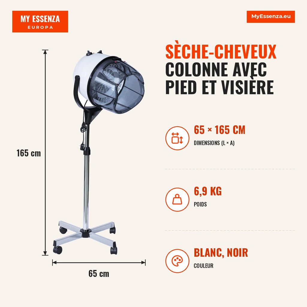 Hair Dryer Column with Stand and Visor 1180 W HOMCOM — Infografia FR (medidas)