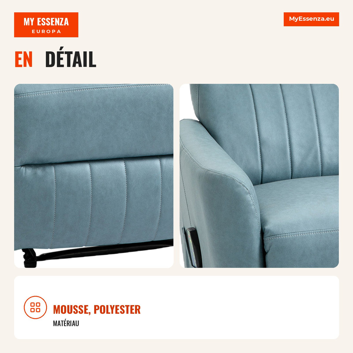 Poltrona de Massagem Relax Estofada em Tecido Técnico com Reclinação Manual 155° 8 Zonas de Massagem Contolo Remoto Apoi — Infografia FR (detalhe)