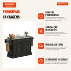 Kitchen Island on Wheels Kitchen Cart with Stainless Steel Worktop 2 Drawers 4 Doors 2 Adjustable Shelves Spice Rack and — Infografia PT (vantagens)