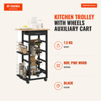 Kitchen Trolley with Wheels Auxiliary Cart with Drawer 4 Removable Metal Baskets and Side Shelves 47x37x83 cm Black and  — Infografia EN (medidas)
