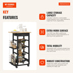 Kitchen Trolley with Wheels Auxiliary Cart with Drawer 4 Removable Metal Baskets and Side Shelves 47x37x83 cm Black and  — Infografia EN (vantagens)