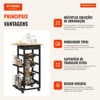 Kitchen Trolley with Wheels Auxiliary Cart with Drawer 4 Removable Metal Baskets and Side Shelves 47x37x83 cm Black and  — Infografia PT (vantagens)