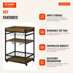 Kitchen trolley multifunctional mobile service trolley with 3 shelves Cup holder and towel rails tray for dining room 77 — Infografia EN (vantagens)