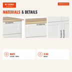 Kitchen Cart on Wheels with 2 Drawers, 2 Doors, Adjustable Shelf, and Napkin Holder, 104x46x91 cm, White — Infografia EN (materiais e detalhes)