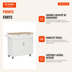 Kitchen Cart on Wheels with 2 Drawers, 2 Doors, Adjustable Shelf, and Napkin Holder, 104x46x91 cm, White — Infografia FR (vantagens)
