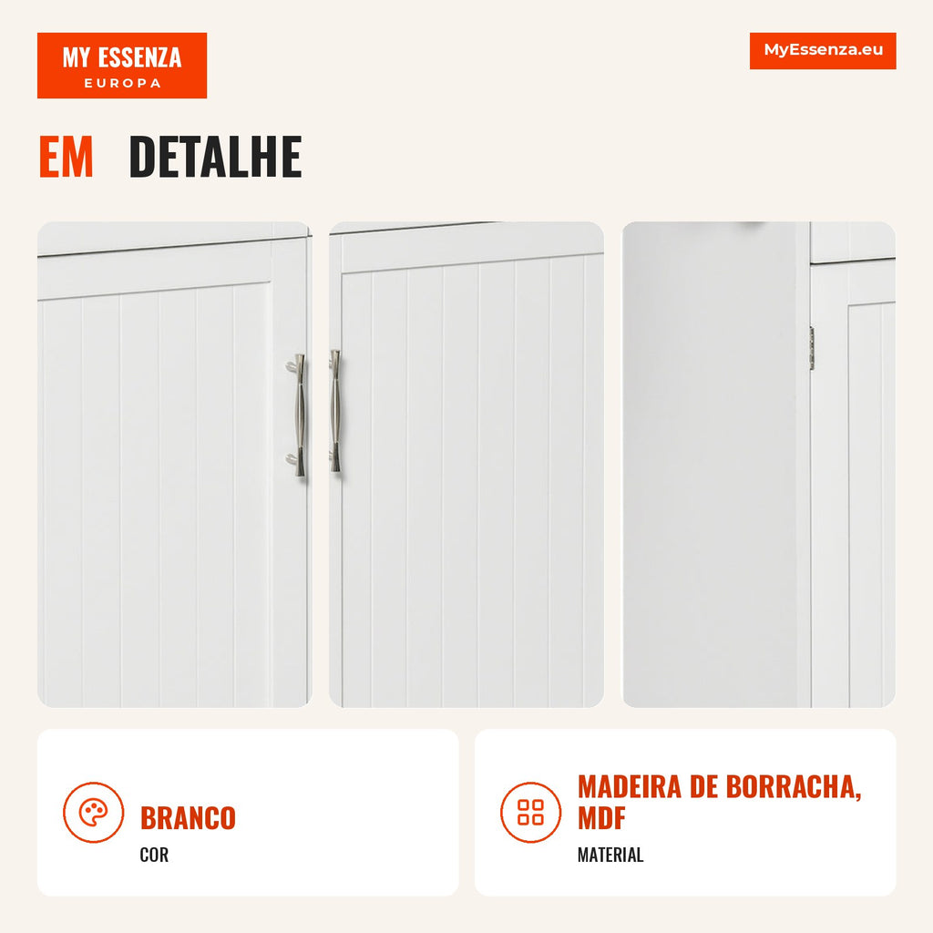 Kitchen Cart on Wheels with 2 Drawers, 2 Doors, Adjustable Shelf, and Napkin Holder, 104x46x91 cm, White — Infografia PT (detalhe)