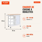 Kitchen Cart with Wheels Service Cart with Drawer Shelves and Cabinet with Adjustable Inner Shelf 92x40x84cm White — Infografia FR (medidas)
