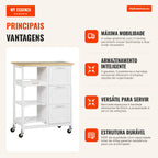 Kitchen Trolley with Wheels Serving Cart 3 Drawers 3 Open Shelves Removable Tray White 67x37x84cm — Infografia PT (vantagens)