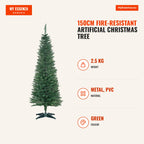 150cm Fire-Resistant Artificial Christmas Tree with 294 PVC Branch Tips and Plastic Stand Festive Indoor Decoration Easy — Infografia EN (medidas)