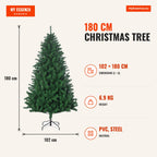 180 cm Christmas Tree with 1000 PVC Branches and Steel Base Green — Infografia EN (medidas)