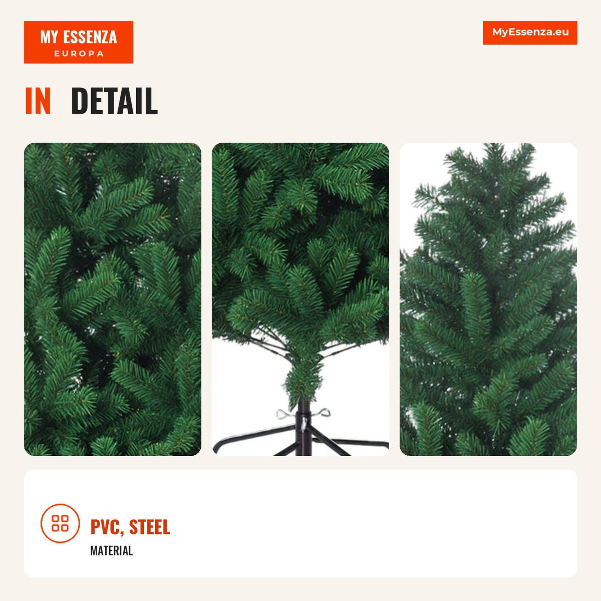 180 cm Christmas Tree with 1000 PVC Branches and Steel Base Green — Infografia EN (detalhe)