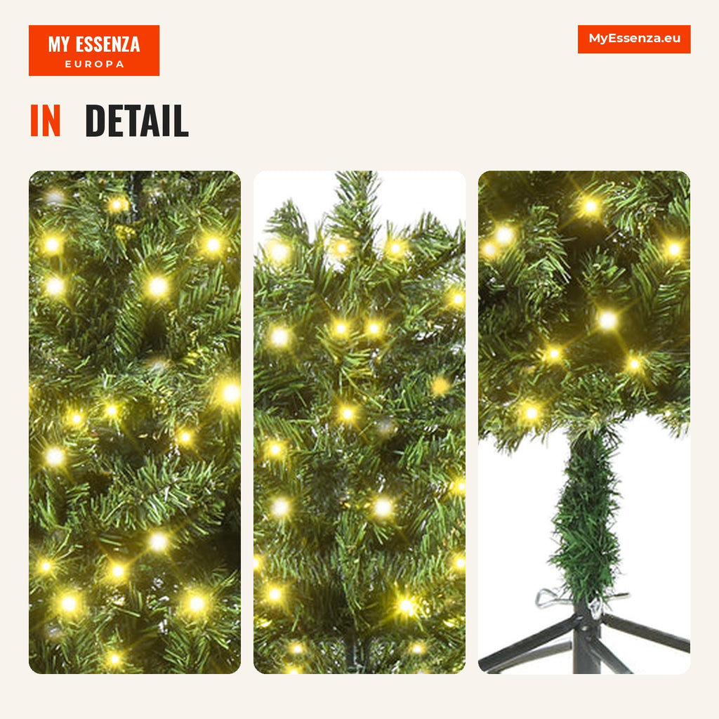 HOMCOM Artificial Christmas Tree with 490 Branches 170 LED Lights and Foldable Metal Base for Indoor Ø75x150 cm Green — Infografia EN (detalhe)