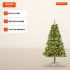 HOMCOM Artificial Christmas Tree with 490 Branches 170 LED Lights and Foldable Metal Base for Indoor Ø75x150 cm Green — Infografia EN (em uso)