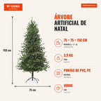 150cm Artificial Christmas Tree with Foldable Base 440 PE Trident and PVC Tips Decorative Indoor Outdoor Tree Ø75x150cm  — Infografia PT (medidas)