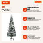 180 cm Snowed Artificial Christmas Tree with 492 Branches and Metal Stand, Green and White — Infografia EN (vantagens)