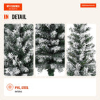 180 cm Snowed Artificial Christmas Tree with 492 Branches and Metal Stand, Green and White — Infografia EN (detalhe)