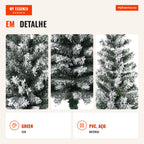 180 cm Snowed Artificial Christmas Tree with 492 Branches and Metal Stand, Green and White — Infografia PT (detalhe)