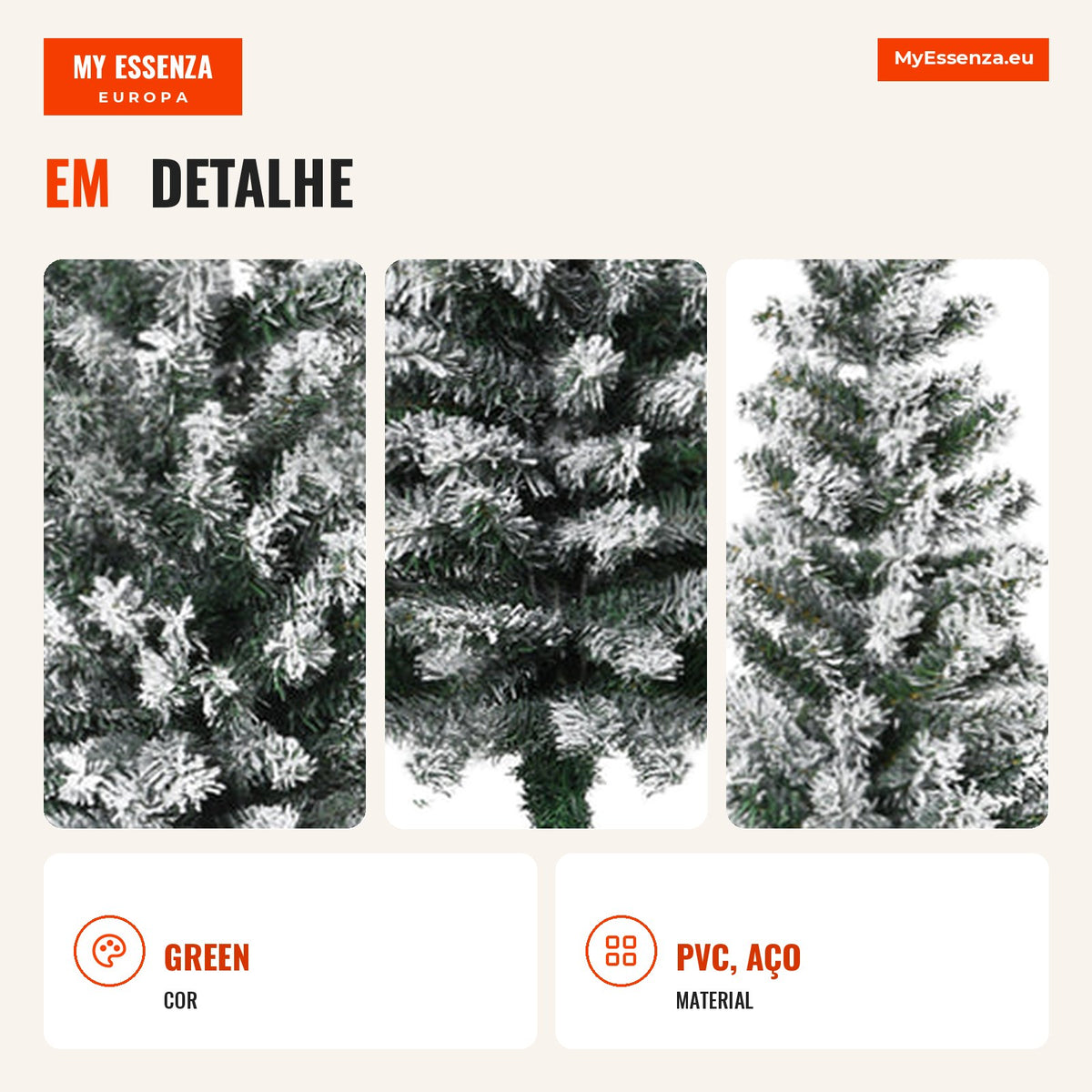 180 cm Snowed Artificial Christmas Tree with 492 Branches and Metal Stand, Green and White — Infografia PT (detalhe)
