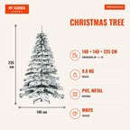 Christmas Tree Ø140x225cm Artificial Snow with 1083 PVC Tips Foldable Base and Metal Support Indoor Decoration Green and — Infografia EN (medidas)