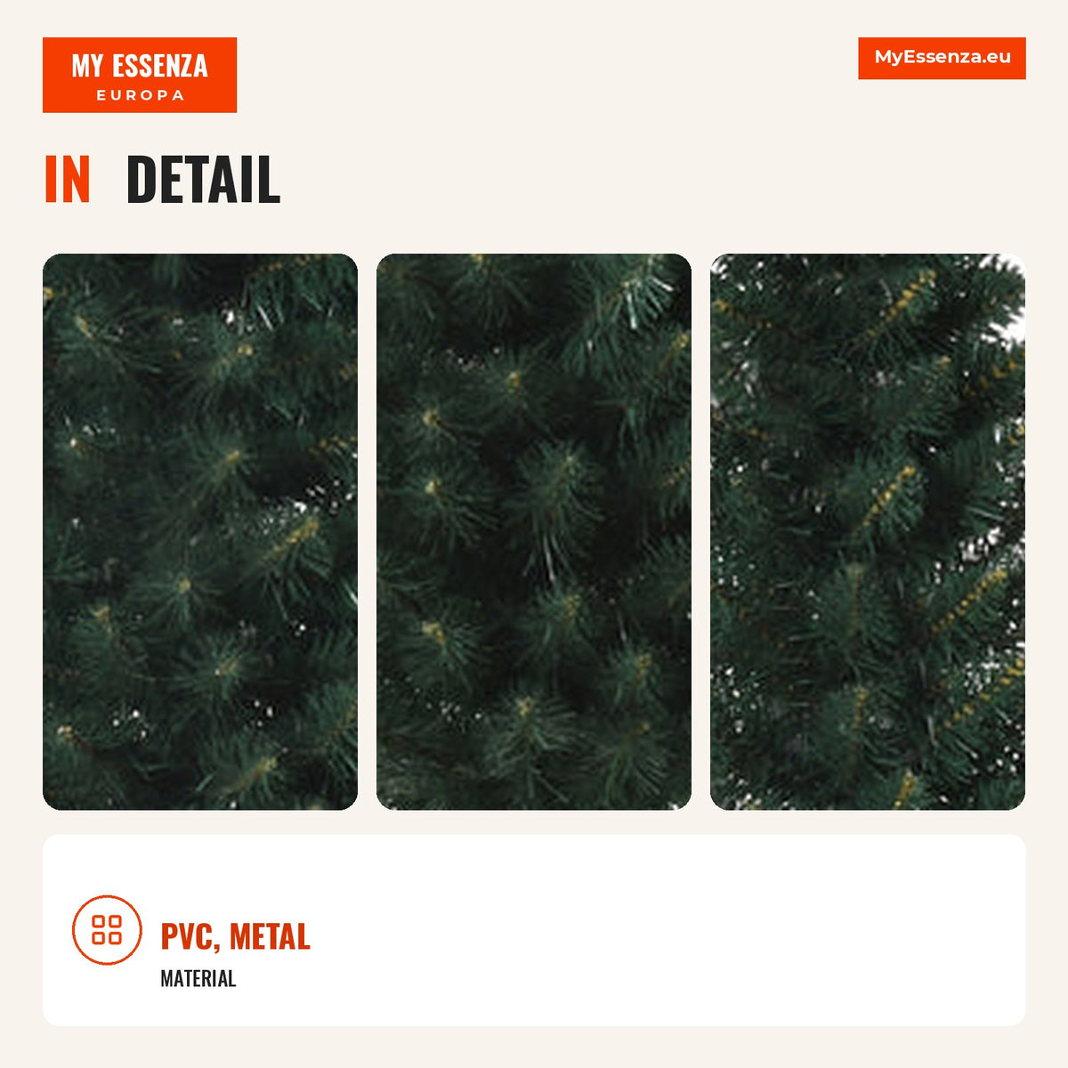 Artificial Christmas Tree 180cm Height with 380 Fire-retardant PVC Branches Foldable Base Metal Support Indoor Decoratio — Infografia EN (detalhe)