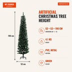 Artificial Christmas Tree Height 190 cm with 570 Flame-Retardant PVC Branches Foldable Base and Metal Stand Indoor Chris — Infografia EN (medidas)