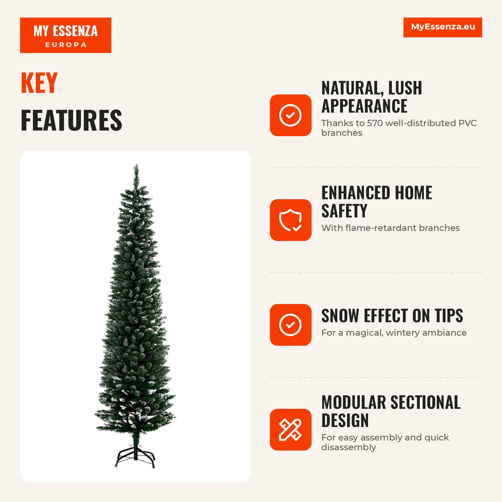 Artificial Christmas Tree Height 190 cm with 570 Flame-Retardant PVC Branches Foldable Base and Metal Stand Indoor Chris — Infografia EN (vantagens)