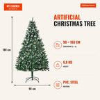 Artificial Christmas Tree Ø90x180cm with 1111 PVC Branches and 59 Pinecones Foldable Base and Steel Stand Indoor Christm — Infografia EN (medidas)