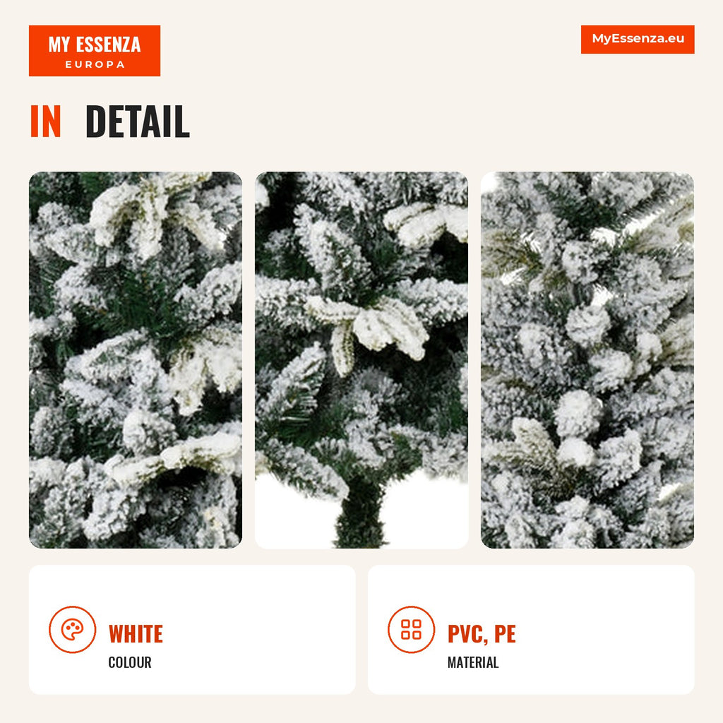 Christmas Tree Ø95x210cm Artificial Snow with 784 Flame-Retardant Branch Tips and Steel Stand Indoor Decoration Green an — Infografia EN (detalhe)